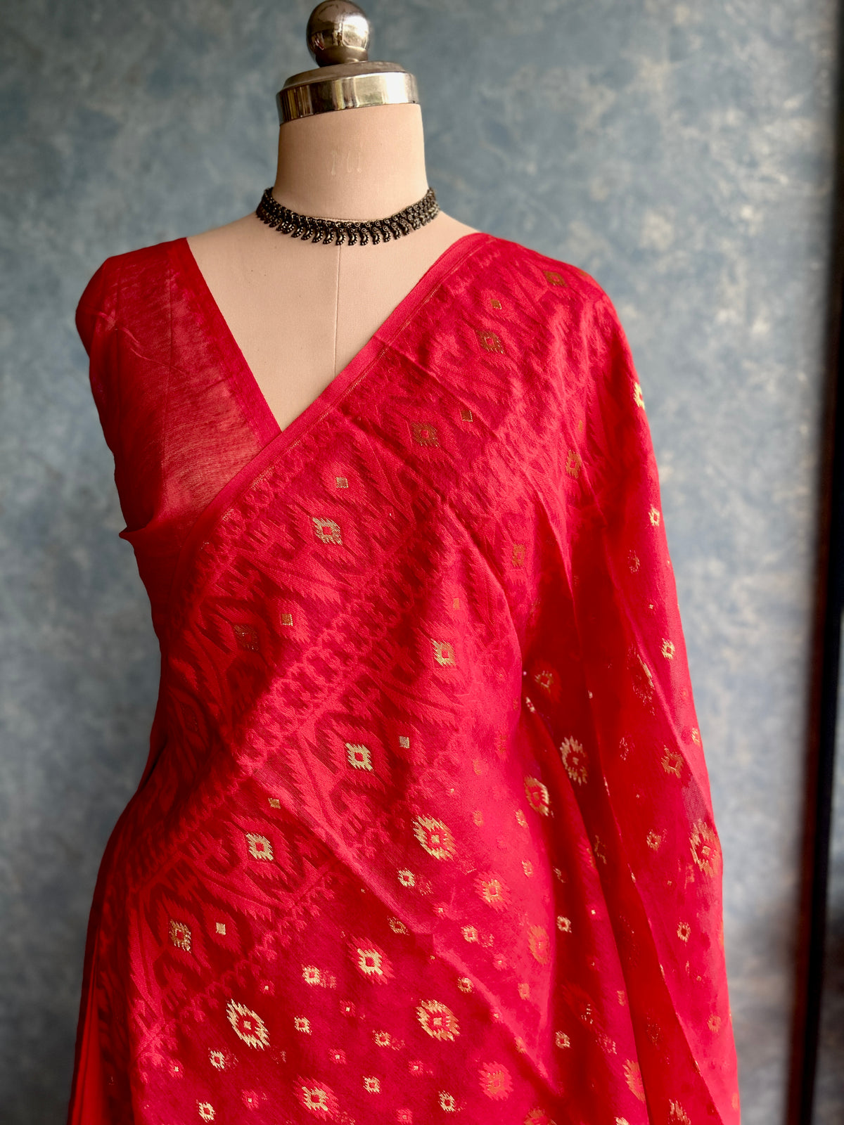 Double Border Red Soft Dhakai Jamdani — view 3