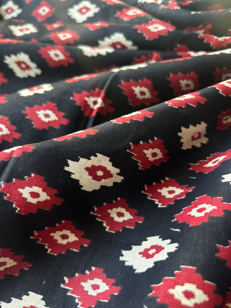 Ikkat Printed Black Cotton Fabric