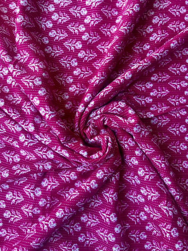 Pink Ajrakh Print with kantha on Cotton Fabric