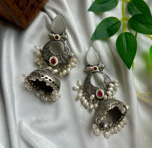 White Silver Oxidised Jhumka