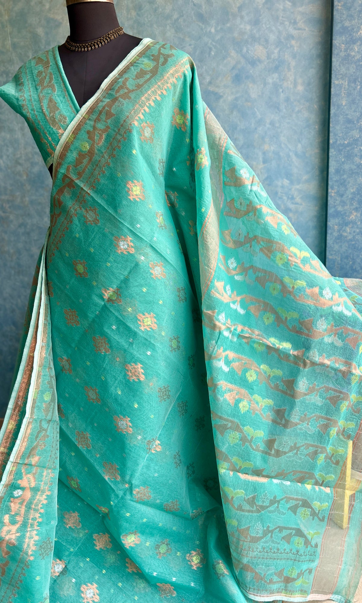 Sea Green Copper Dhakai Jamdani — view 3