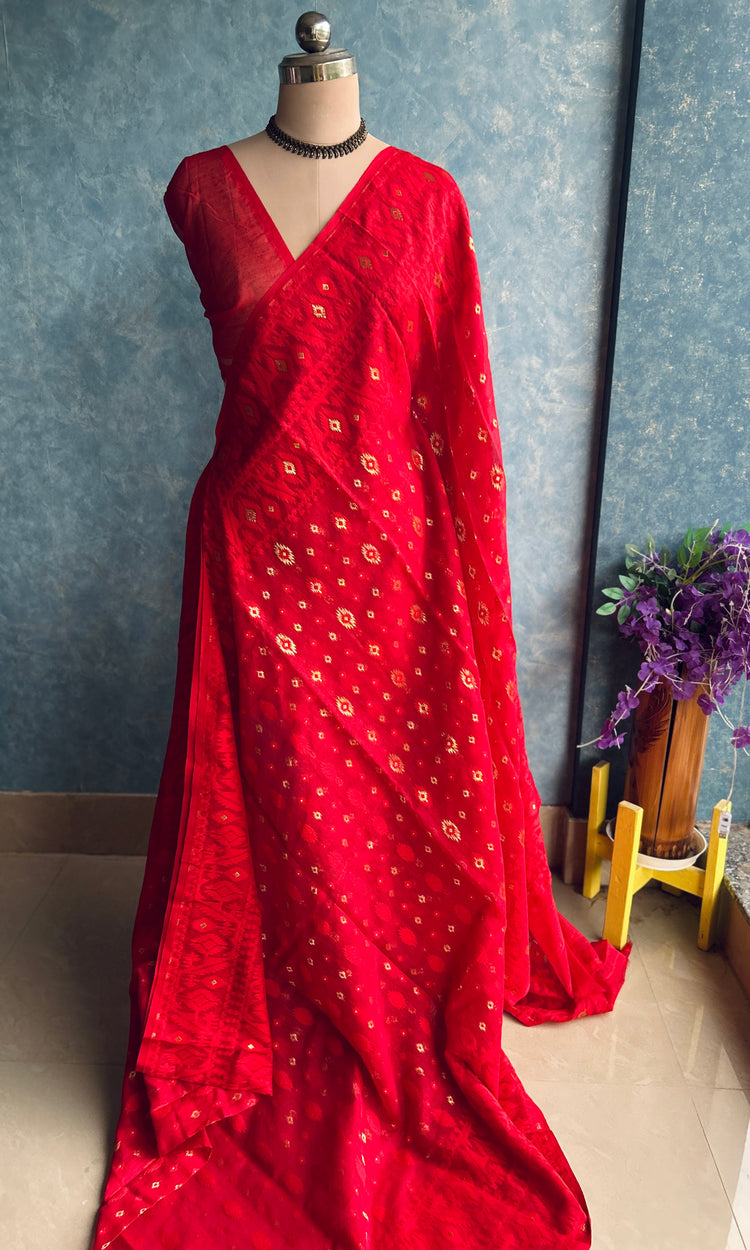 Double Border Red Soft Dhakai Jamdani