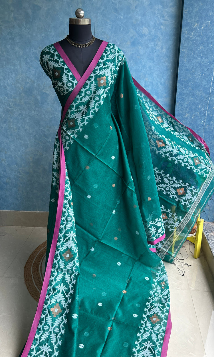 Deep Teal Handloom Jamdani Saree