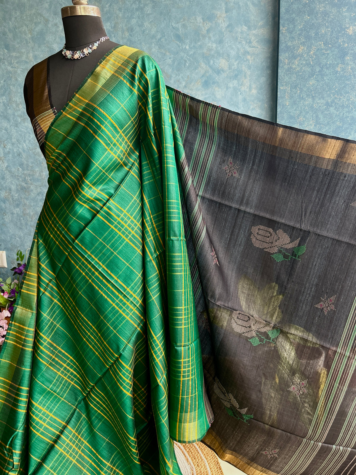 Castleton Green Kalakshetra on Pure Gachi Tusser Silk — view 4