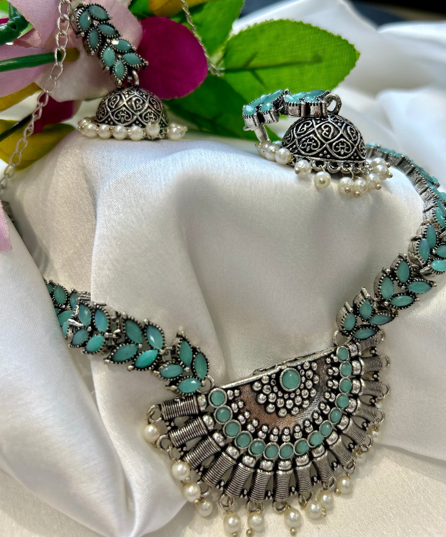 Torques Silver Look Alike Oxidised Necklace Set — view 4