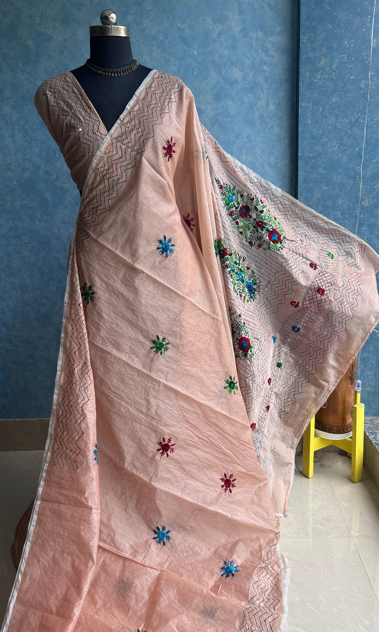Phulkari- Pastel Peach Hand Thread Work