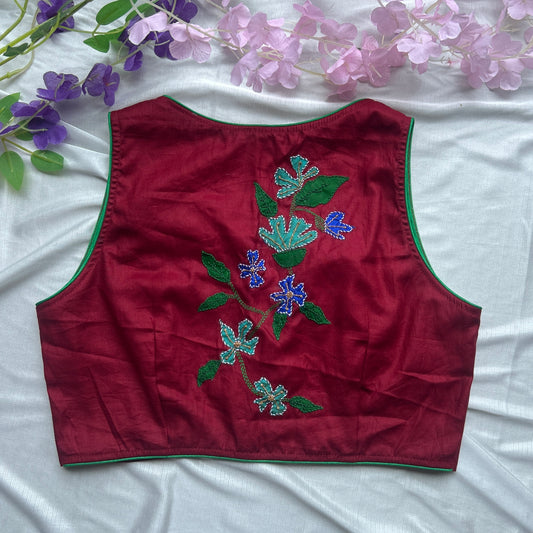 Maroon Applique Work Cotton Blouse