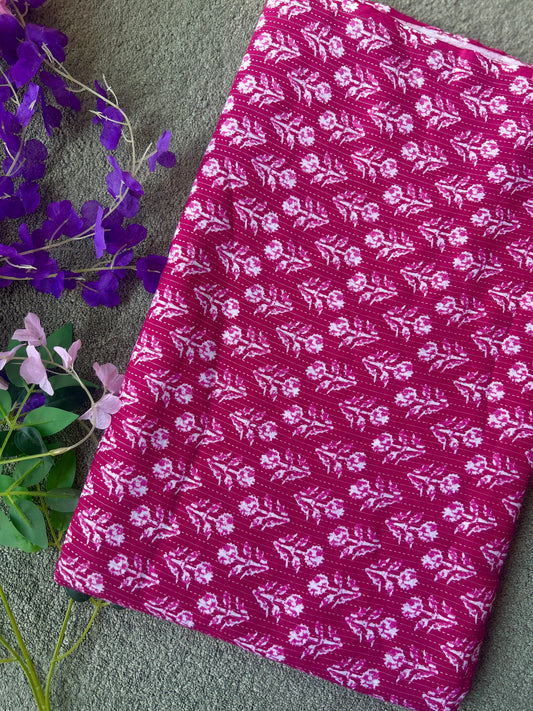 Pink Ajrakh Print with kantha on Cotton Fabric