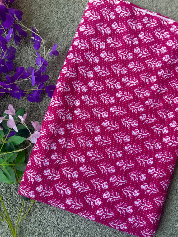 Pink Ajrakh Print with kantha on Cotton Fabric