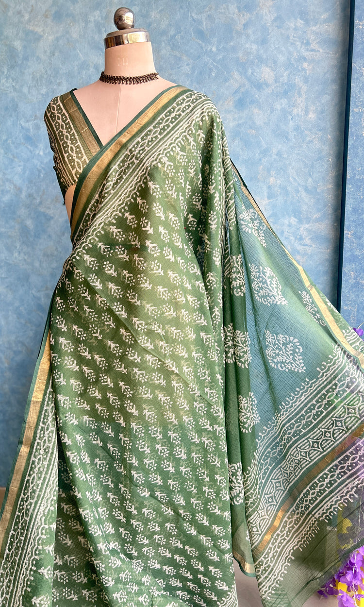 Sap Green HandBlock Printed Kota Sari