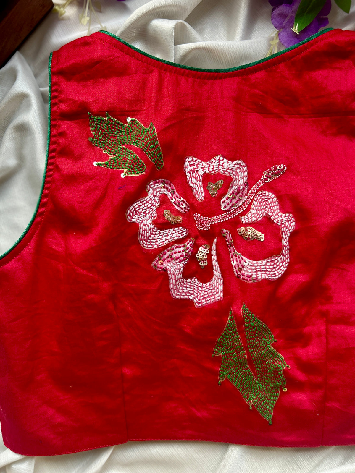 Red Thread Work Cotton Blouse — view 3