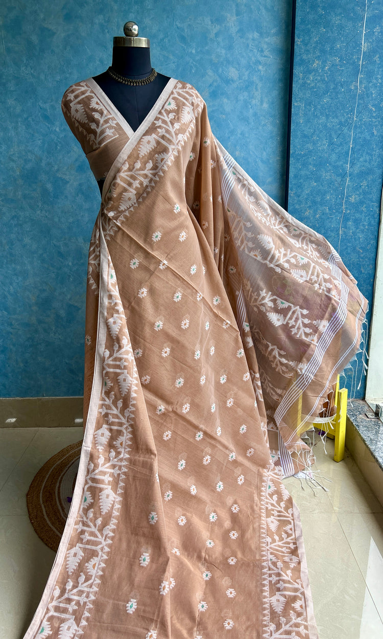 Mocha Beige Handloom Jamdani Saree