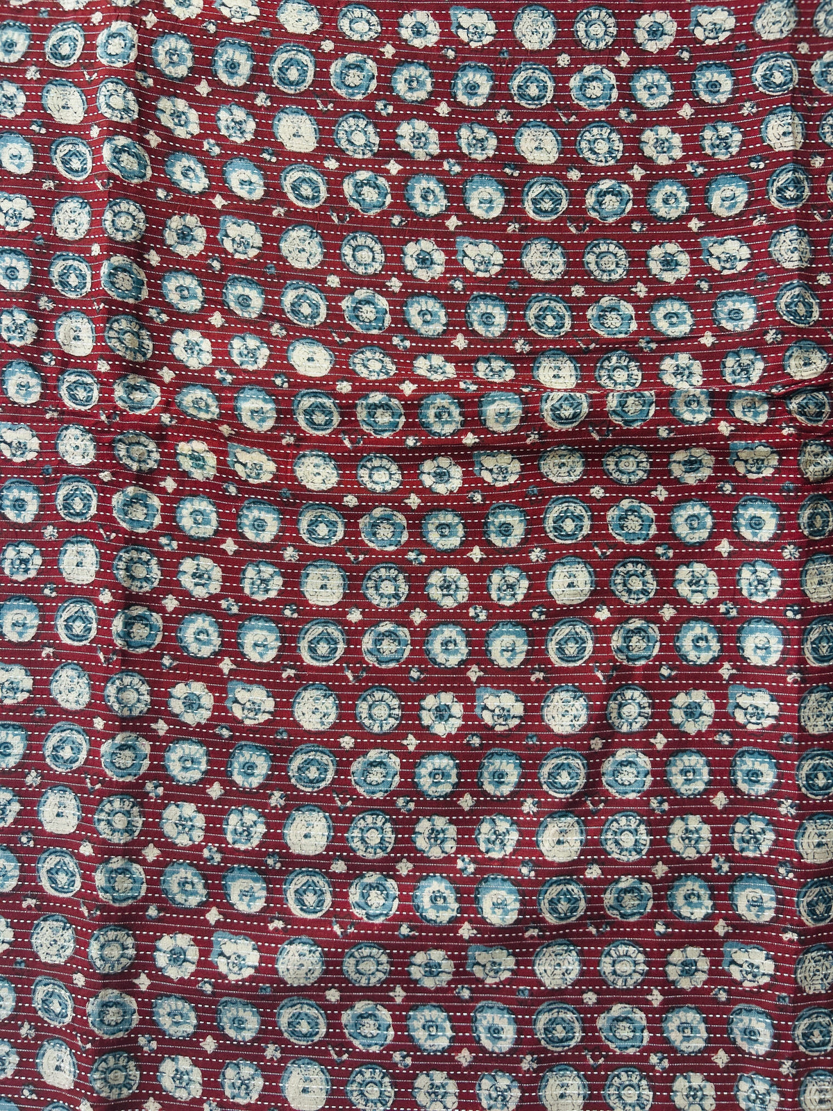 Maroon Ajrakh Print with kantha stitch on Cotton Fabric — view 4