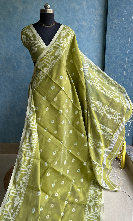 Olive Handloom Jamdani Saree