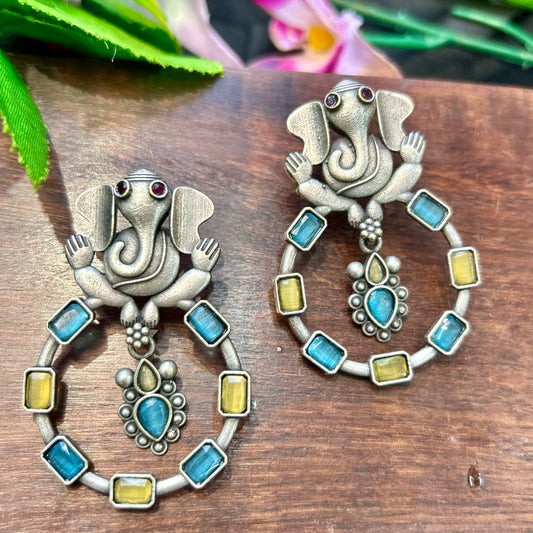 Ganesh Silver Oxidised Earrings