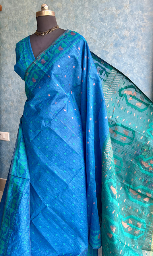 Classic Blue-Teal Dhakai Jamdani