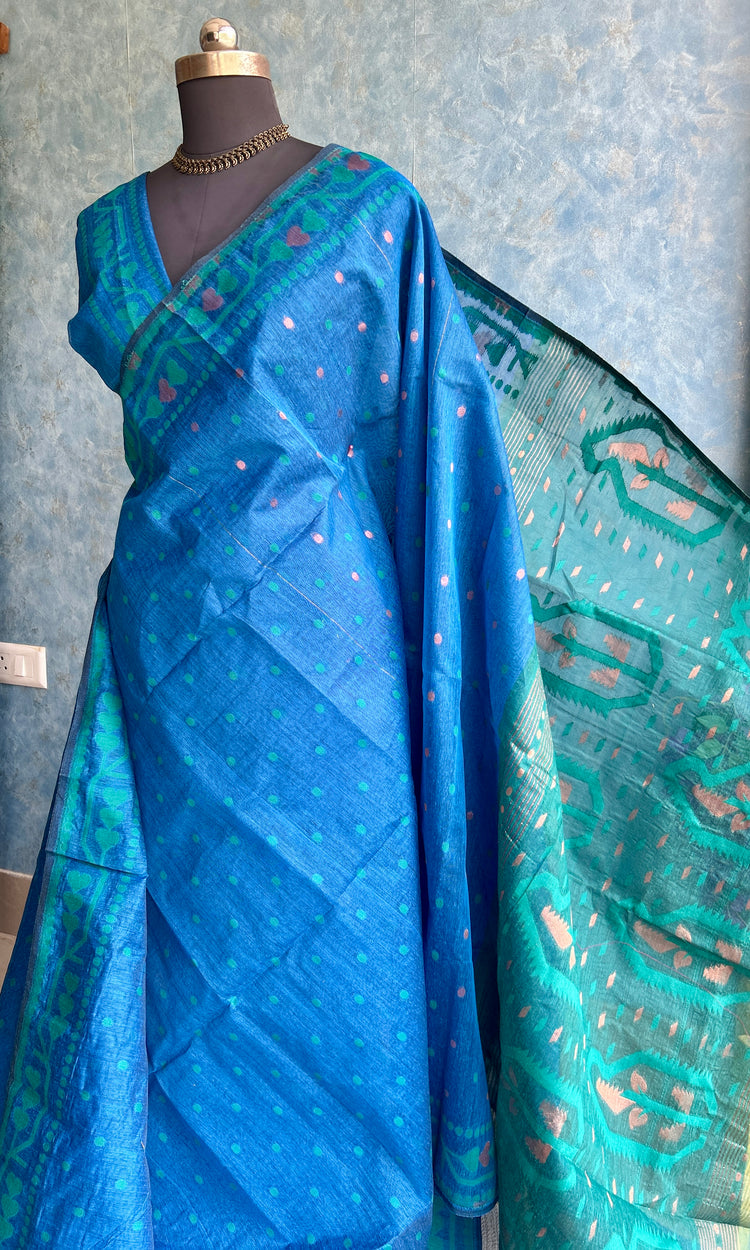 Classic Blue-Teal Dhakai Jamdani