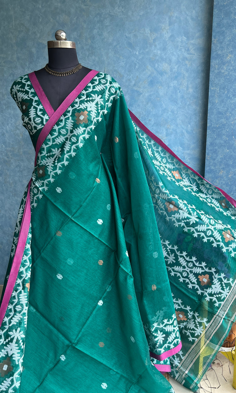 Deep Teal Handloom Jamdani Saree