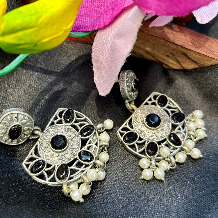 Stone Silver Oxidised Earrings