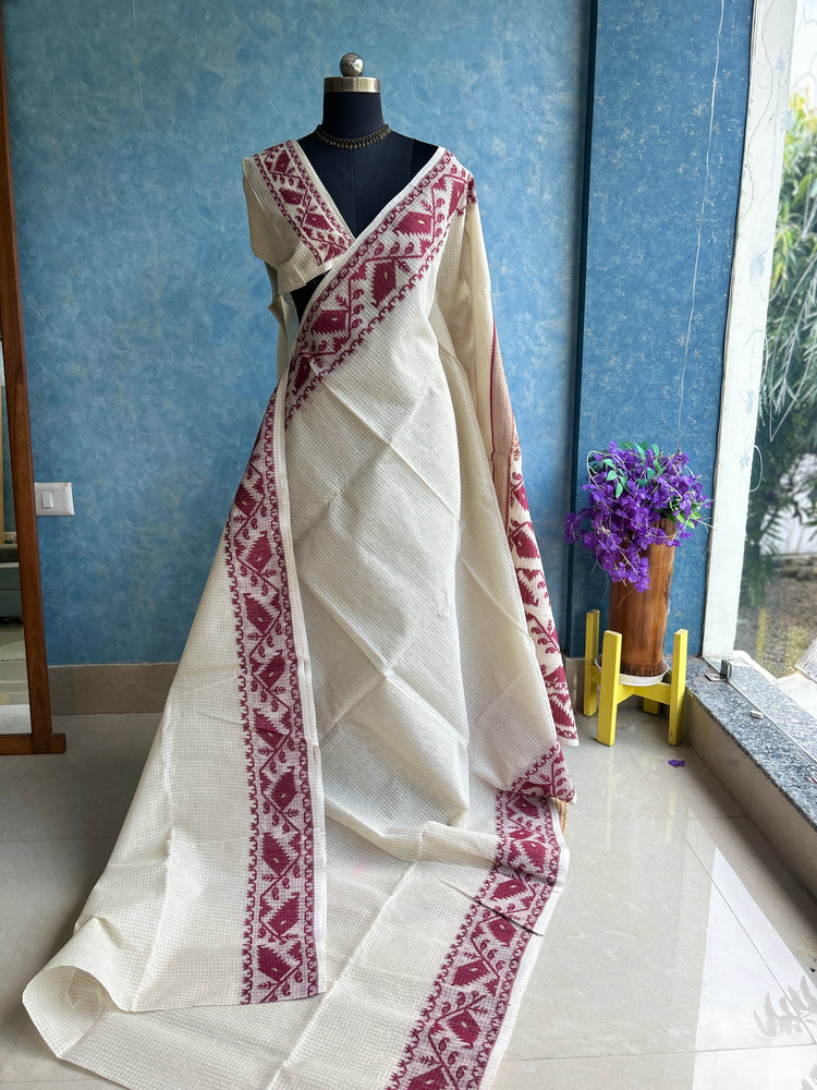 Off-White Maroon Traditional Jamdani