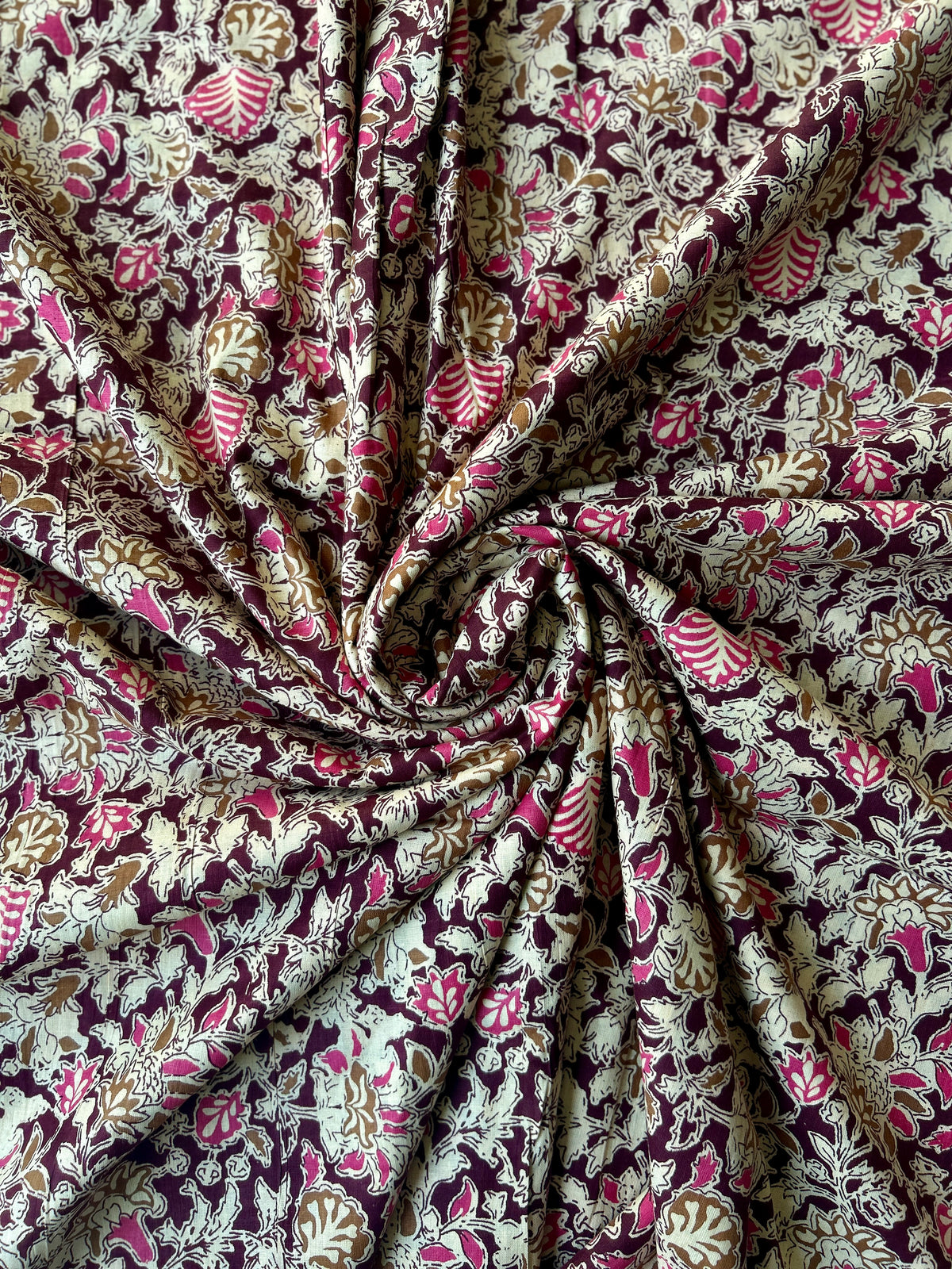 Wine Floral Printed Cotton Fabric — view 2