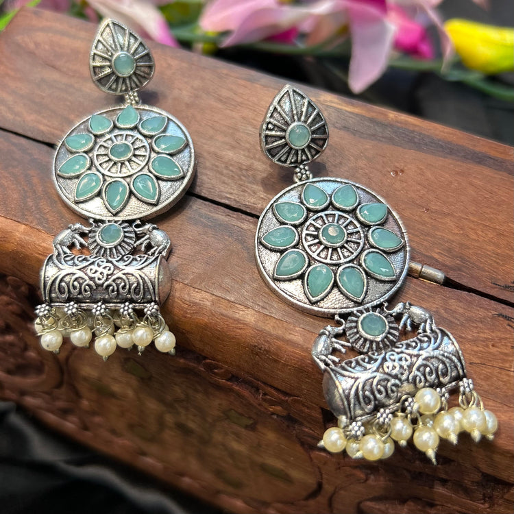 Torquoise Stone Silver Oxidised Earrings