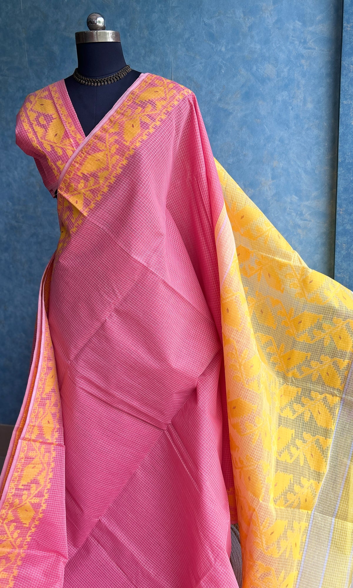 Candy Pink - Yellow Semi Hard Dhakai Jamdani — view 4