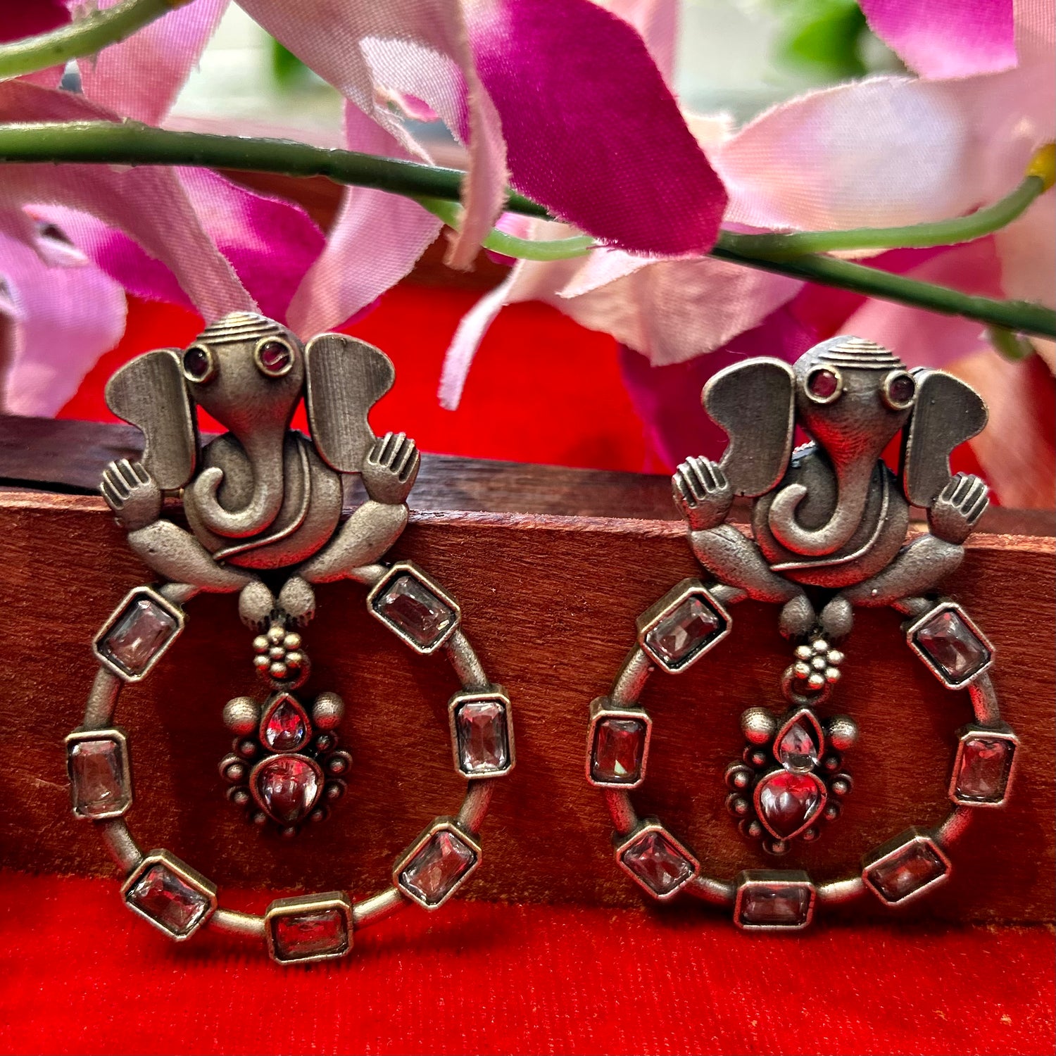 Ganesh Silver Oxidised Earrings — view 6