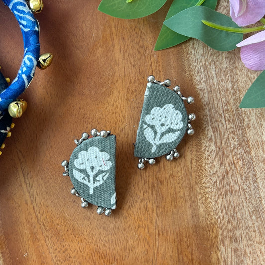 Handcrafted Ajrakh Fabric Chandra Earrings