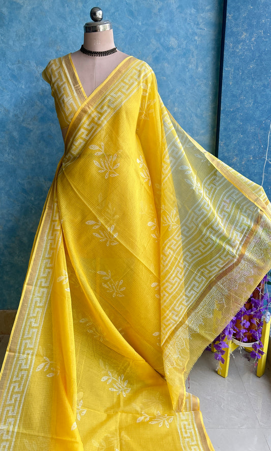 Yellow HandBlock Printed Kota Sari