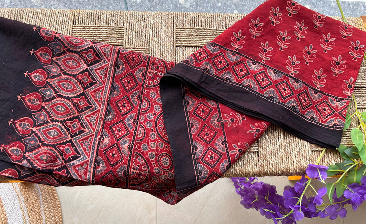 Maroon Block Printed Ajrakh Stole