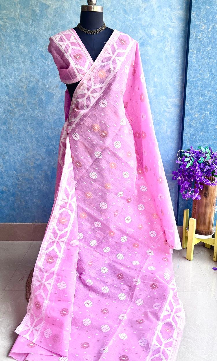 Light Pink & White Soft Dhakai Jamdani