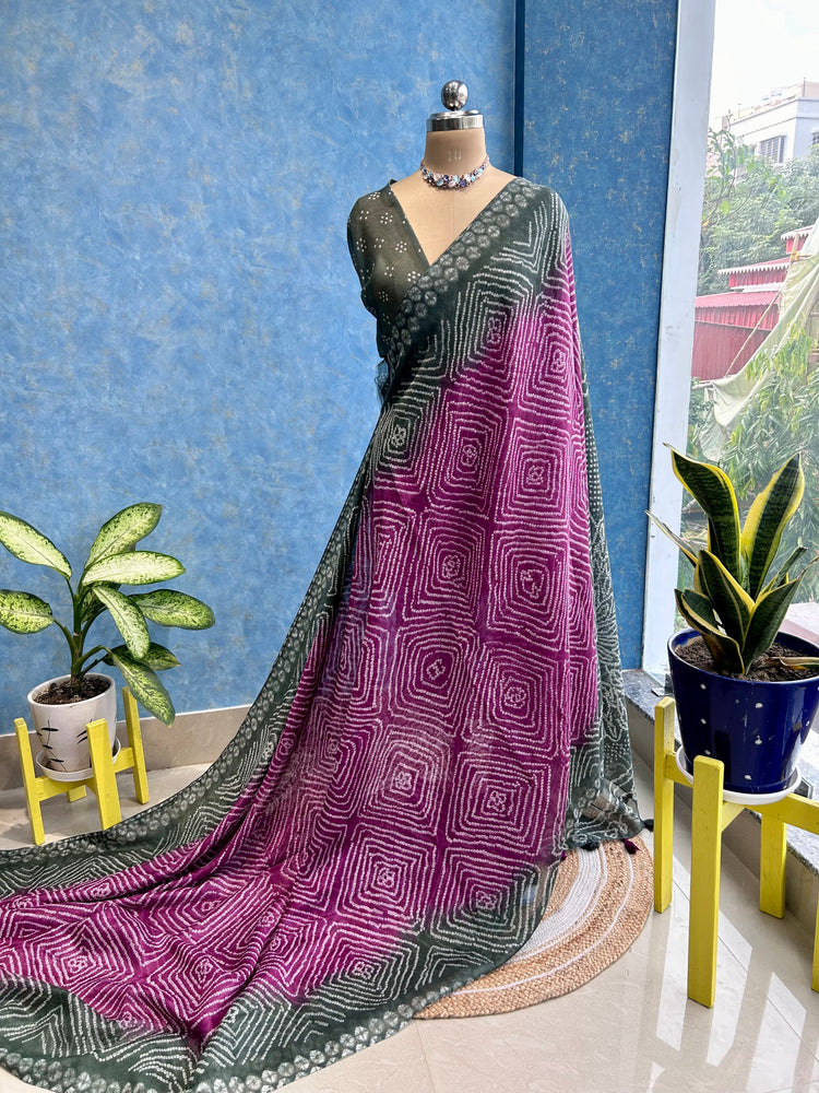 Haze Magenta With Deep Bandhni Printed Spun Chanderi Sari