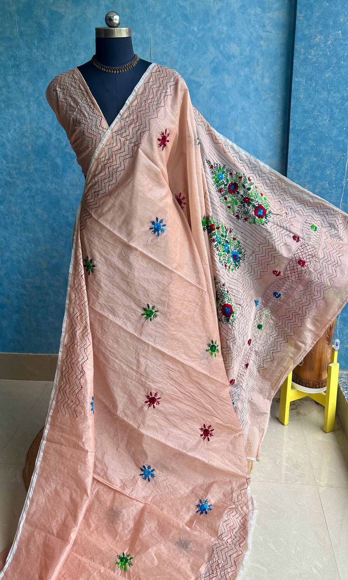 Phulkari- Pastel Peach Hand Thread Work — view 4