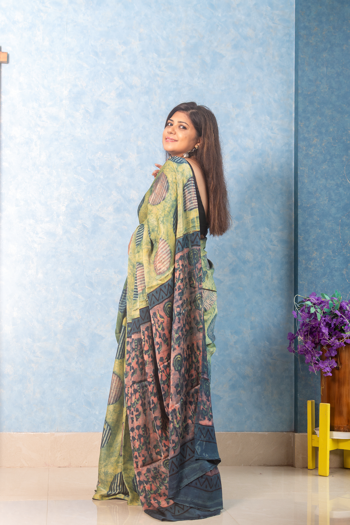 Contemporary Abstract Modal Tussar Ajrakh Saree — view 3