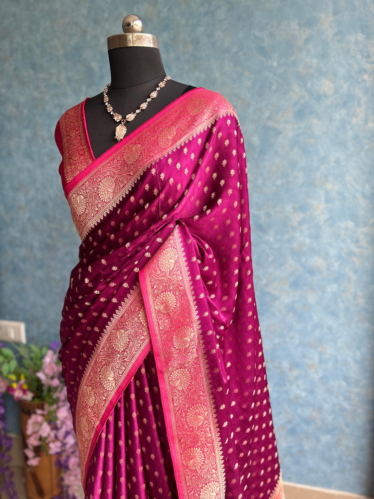 Jazzberry and  Pink Shaded Crepe Banarasi Sari