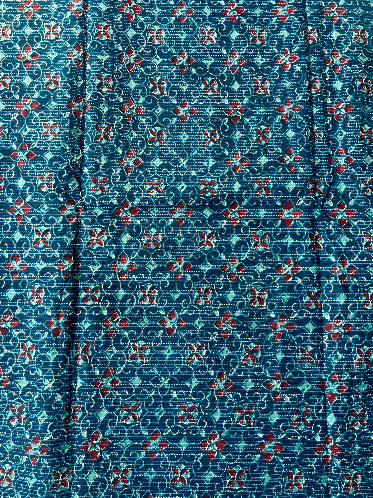 Prussian Ajrakh Print with kantha stitch on Cotton Fabric — view 4
