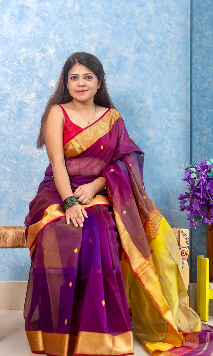 Pure Silk Handwoven Purple Maheshwari Sari