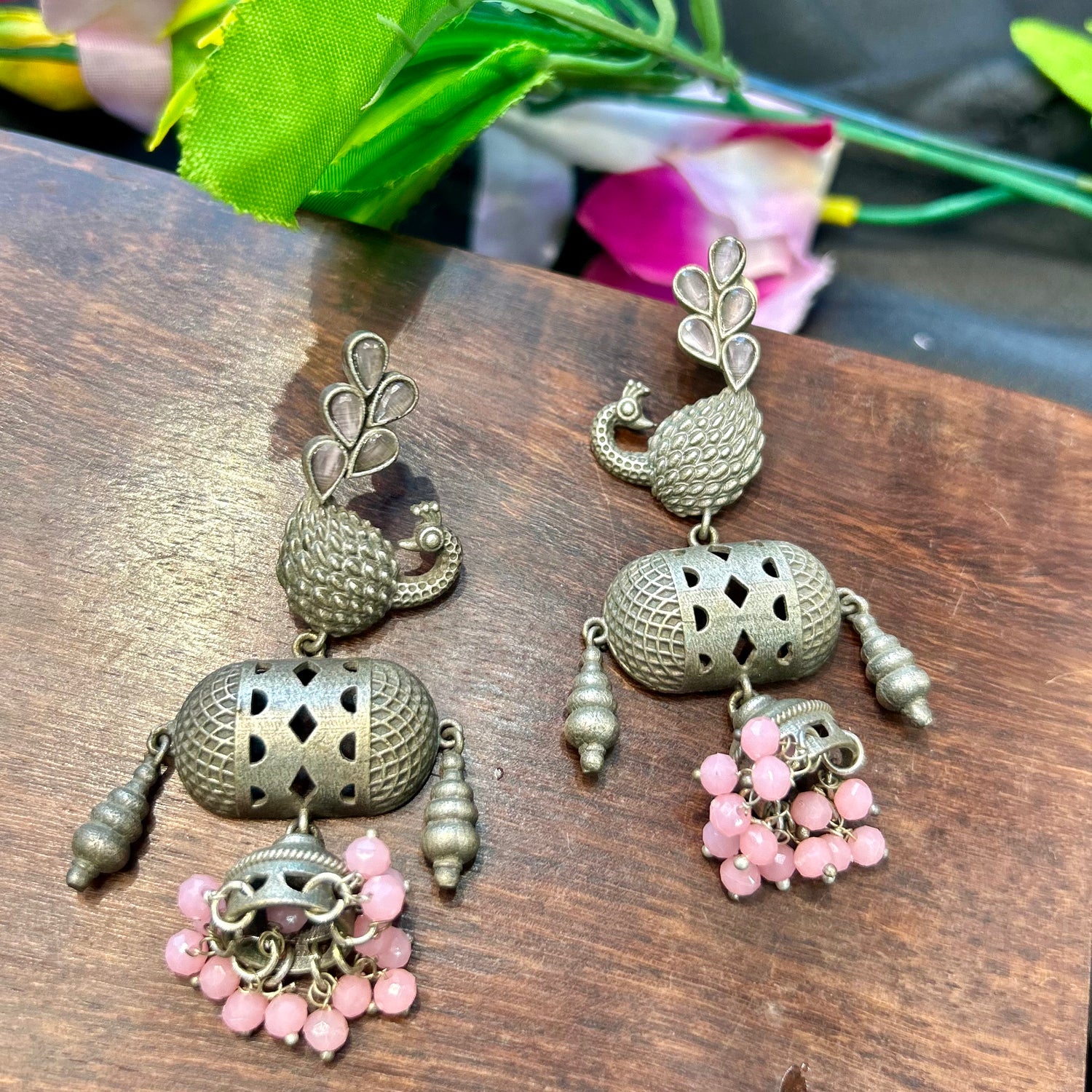 Black polished Silver Oxidised Earrings — view 4