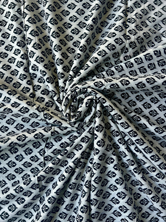 White Block Printed Cotton Fabric