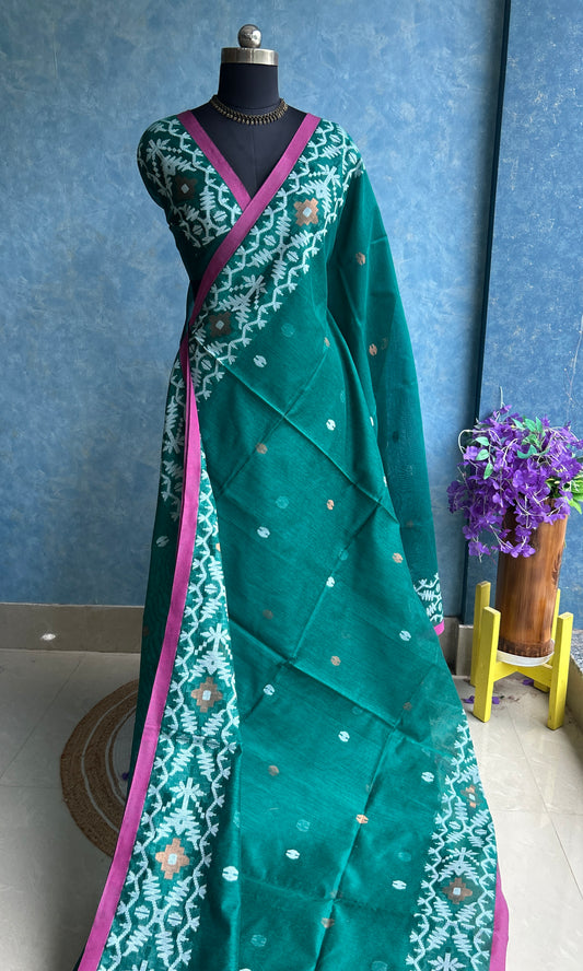 Deep Teal Handloom Jamdani Saree