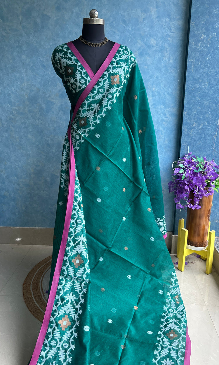 Deep Teal Handloom Jamdani Saree