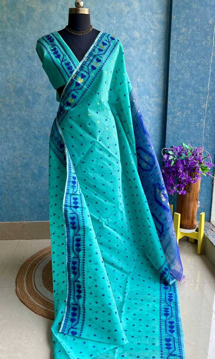 Deep Aqua - Royal Blue Bengal Jamdani