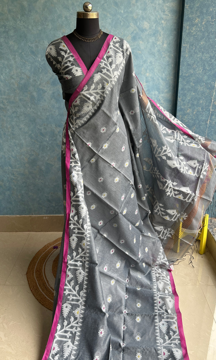 Grey Handloom Jamdani Saree