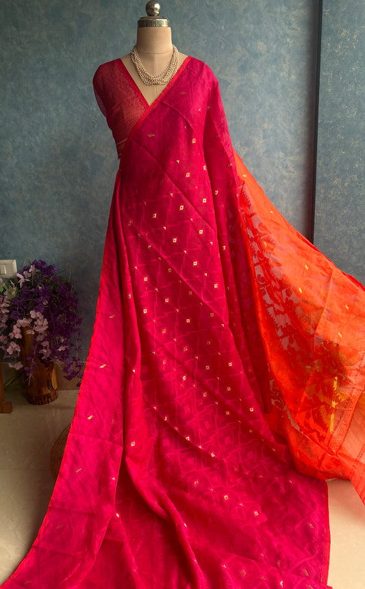 Pink Orange Soft Dhakai Jamdani