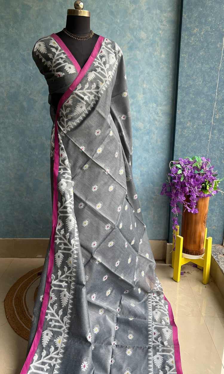 Grey Handloom Jamdani Saree