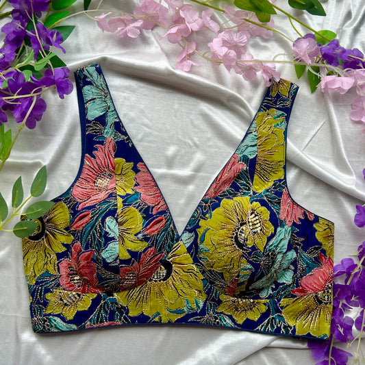 Navy-Floral Designer Blouse