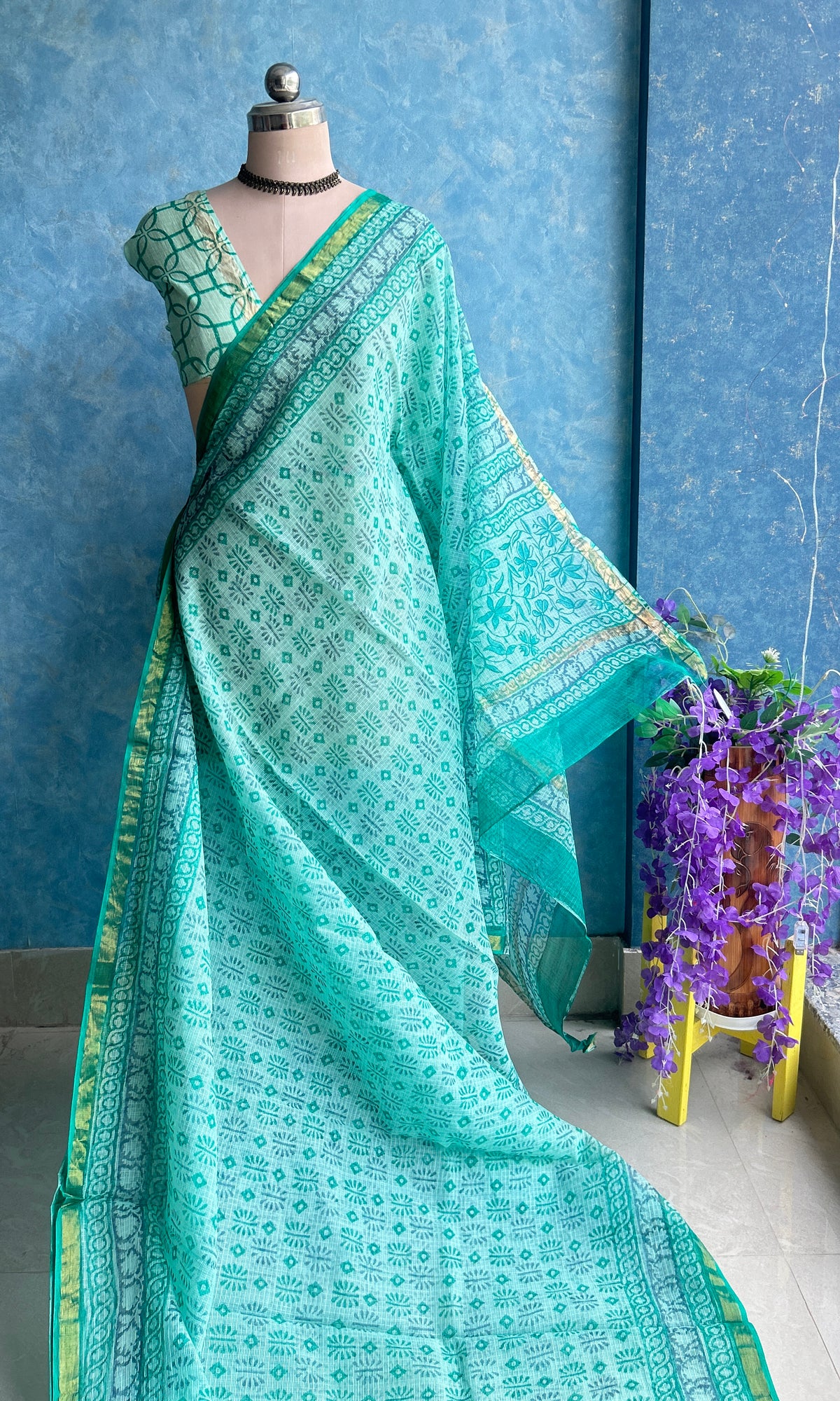 HandBlock Printed Kota Sari — view 2