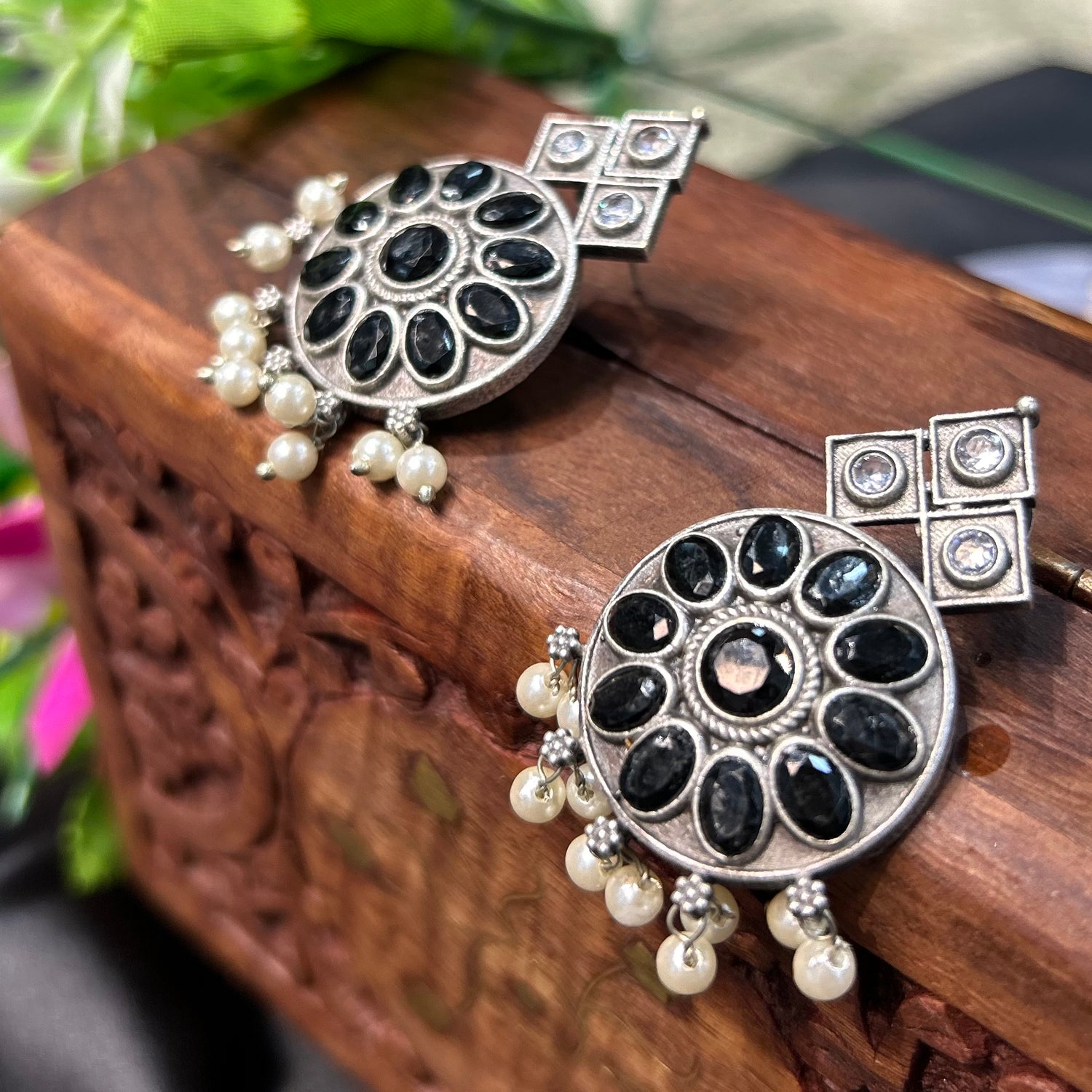 Black Silver Oxidised Earrings — view 3