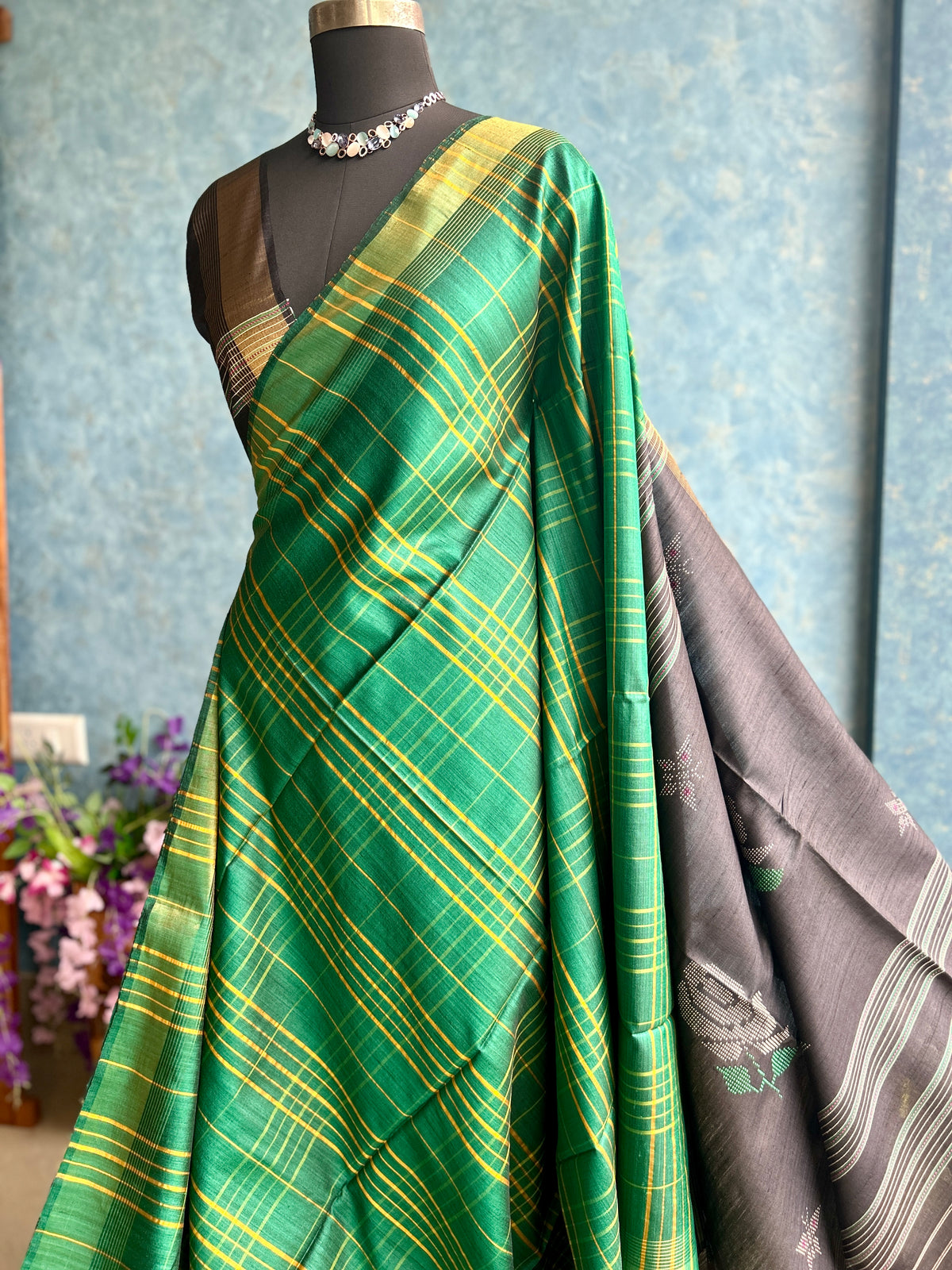 Castleton Green Kalakshetra on Pure Gachi Tusser Silk — view 5